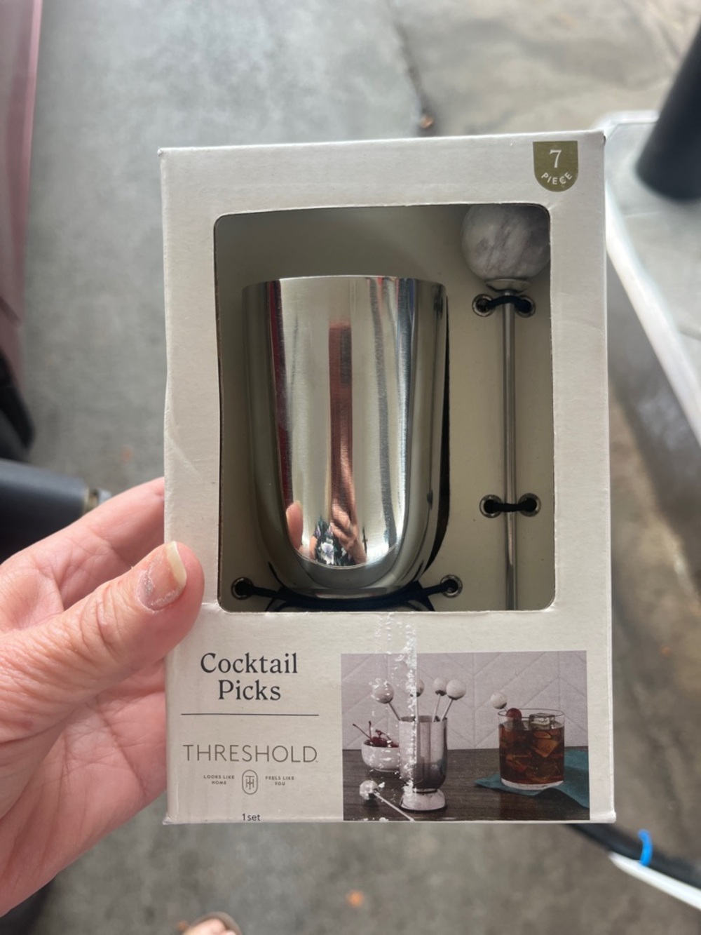 Threshold Marble-Top Stainless Steel Cocktail Picks Set - Silver & White